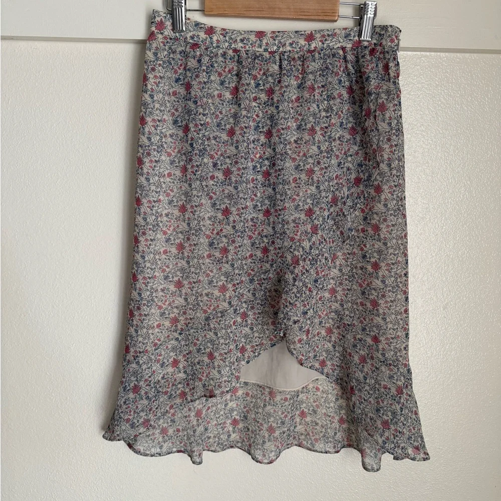 Madewell Floral Ruffle Wrap Skirt Size 0 Blue Red Mini Boho Cottagecore